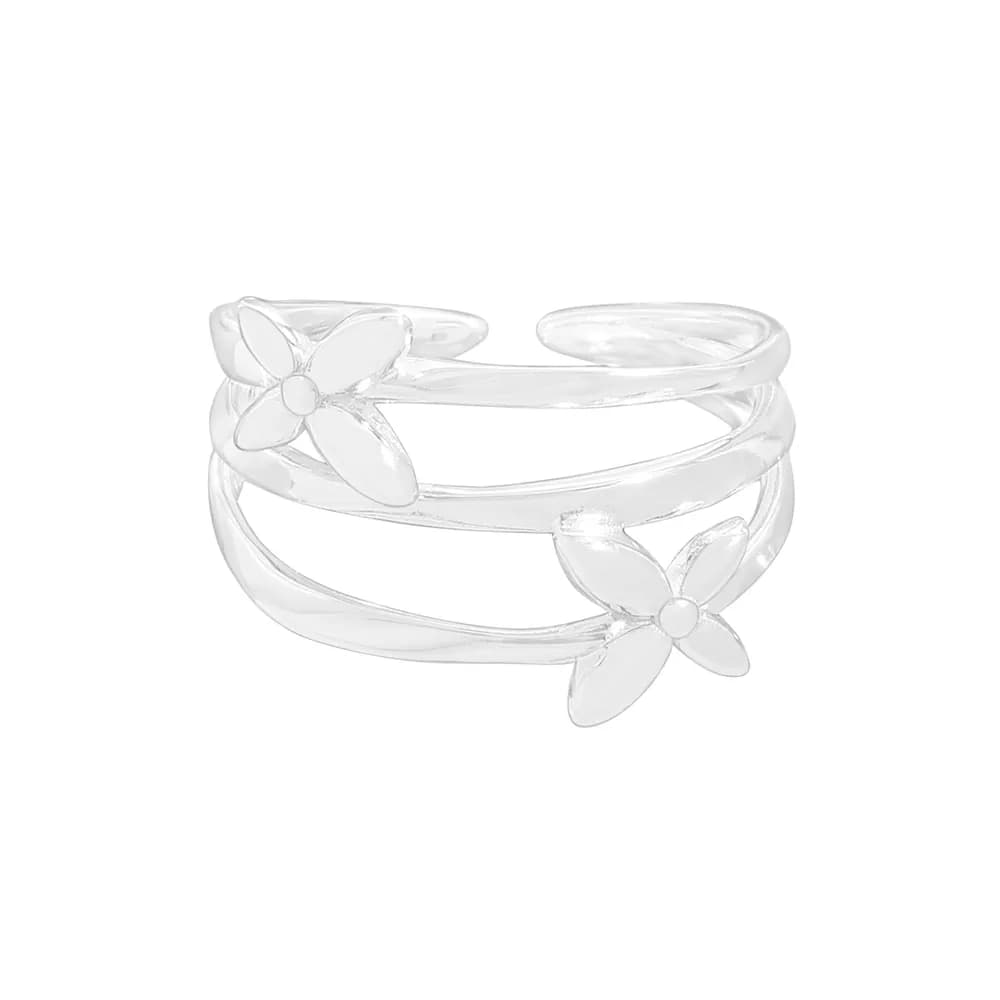 Floral Double Band Ring in Silver — Sterling silver