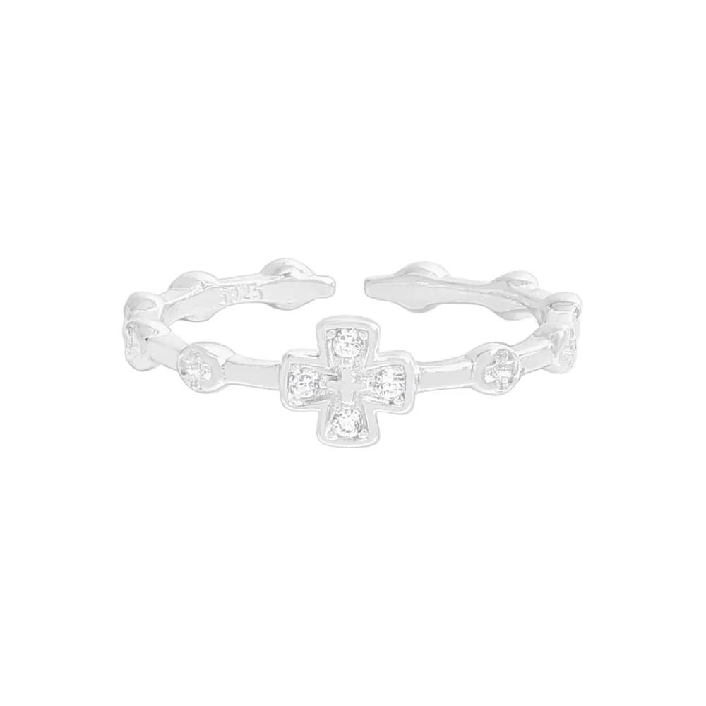 Cross Pavé Ring in Silver — Sterling silver