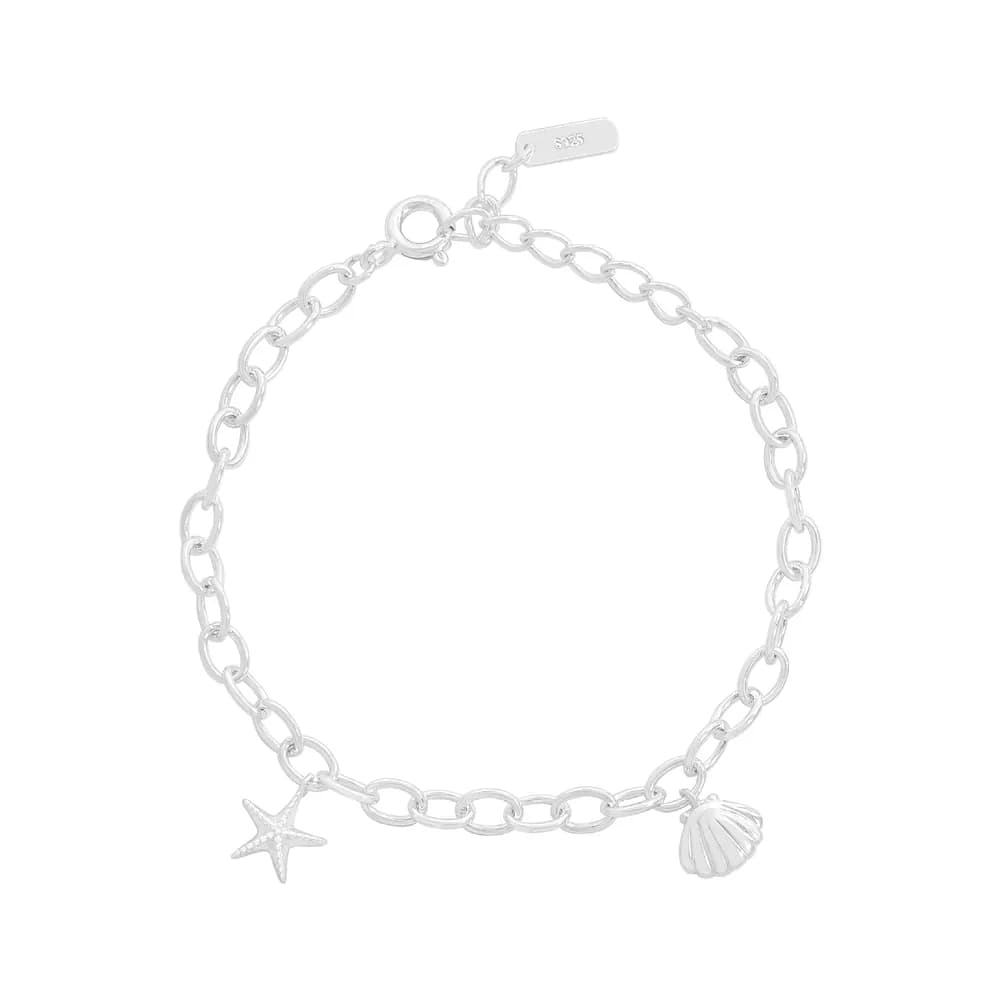 Starfish Seashell Charm Bracelet in Silver — Sterling silver