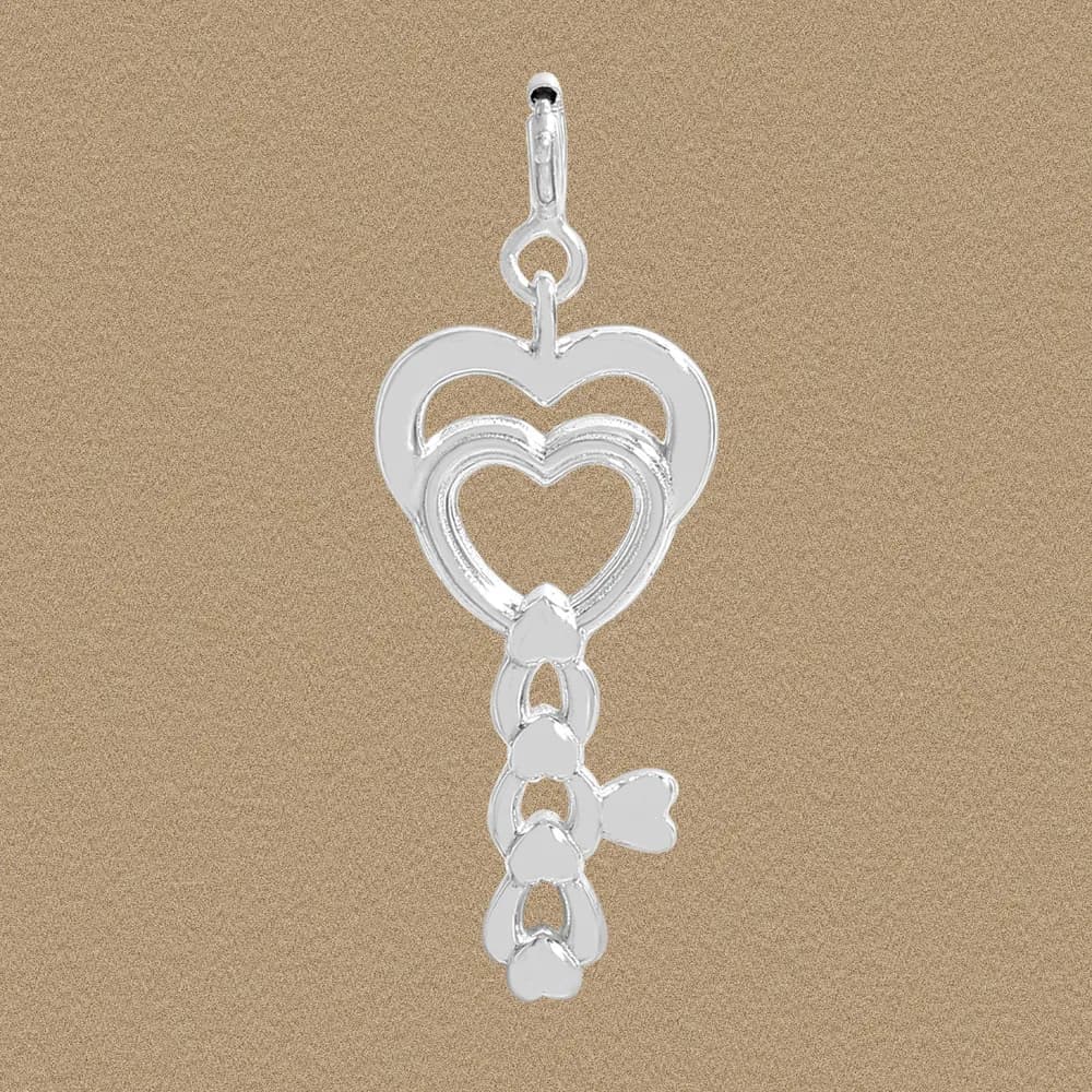 Polished sterling silver Open Heart Pendant with cascading heart charms on a fine chain