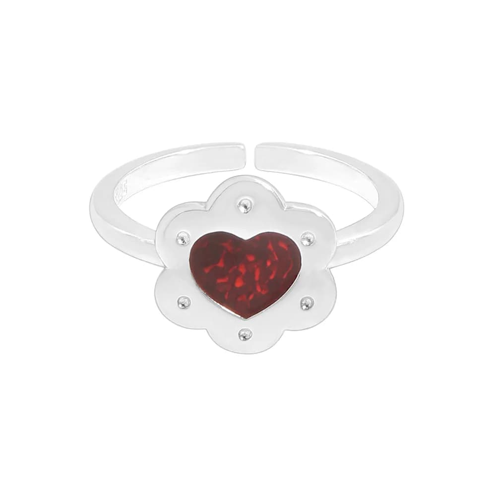 Heart Gem Flower Ring in Silver — Sterling silver