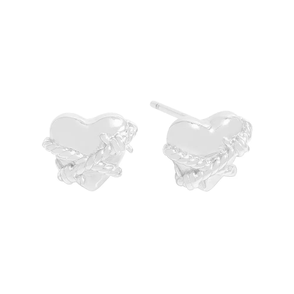 Heart Rope Stud Earrings in Silver — Sterling silver