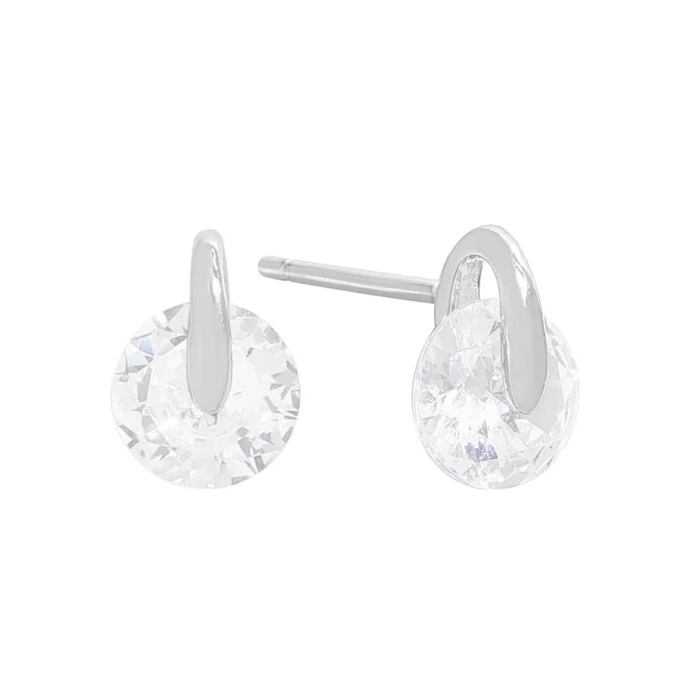 Crystal Disc Stud Earrings in Platinum — Sterling silver