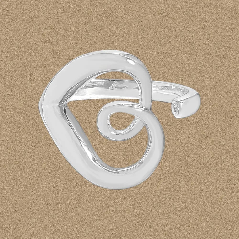 Polished sterling silver looping spiral ring with an open, fluid design