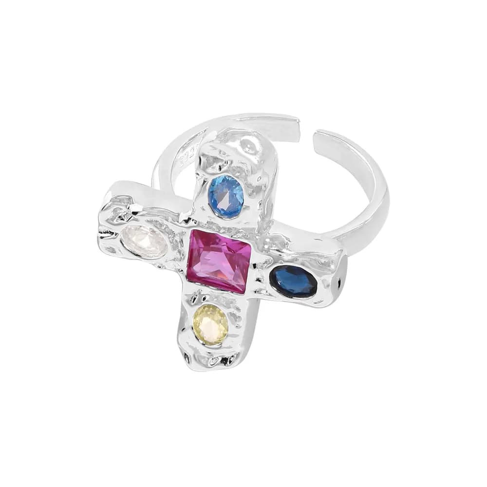 Gemstone Cross Ring in Silver — Sterling silver