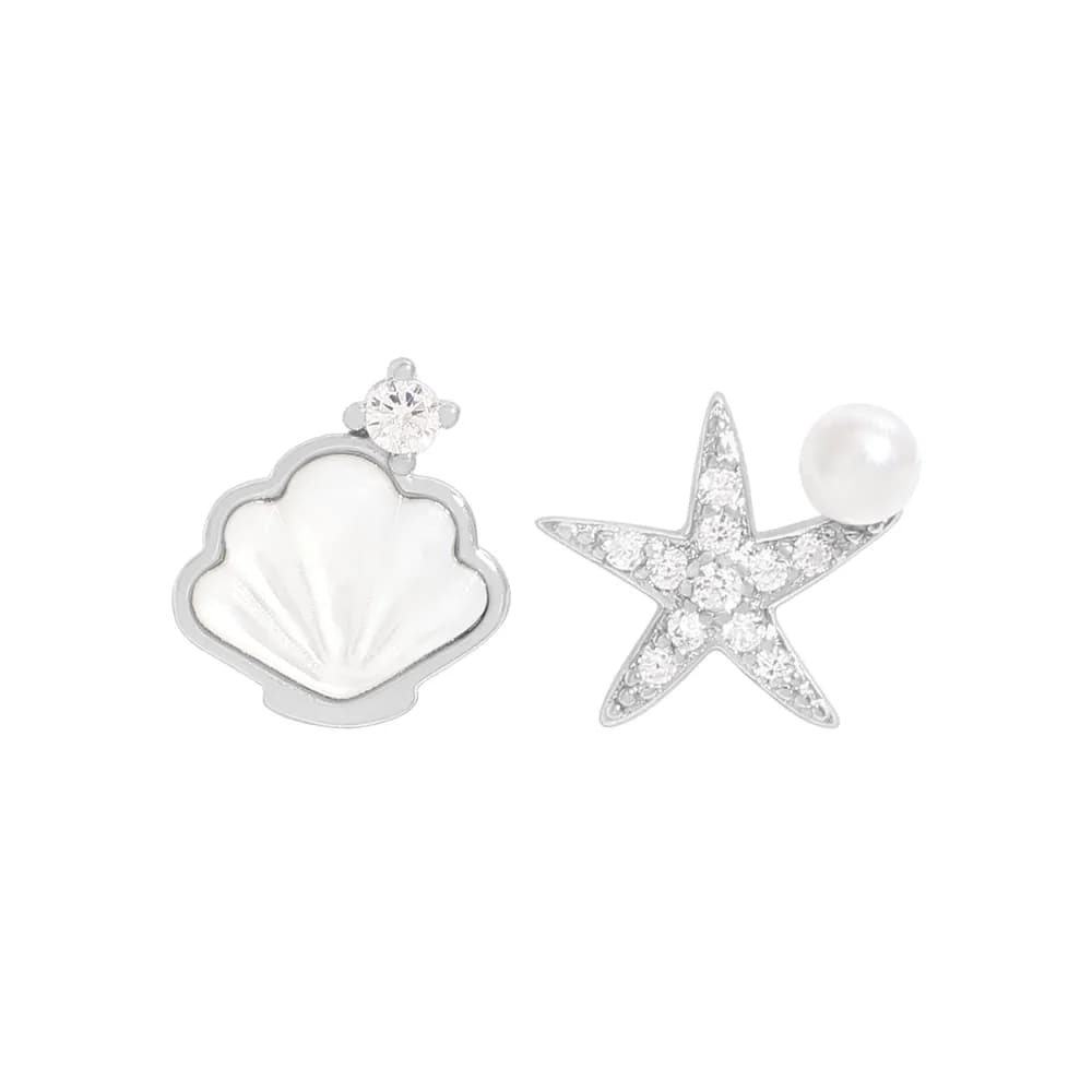 Shell and Starfish Earrings in Platinum — Sterling silver