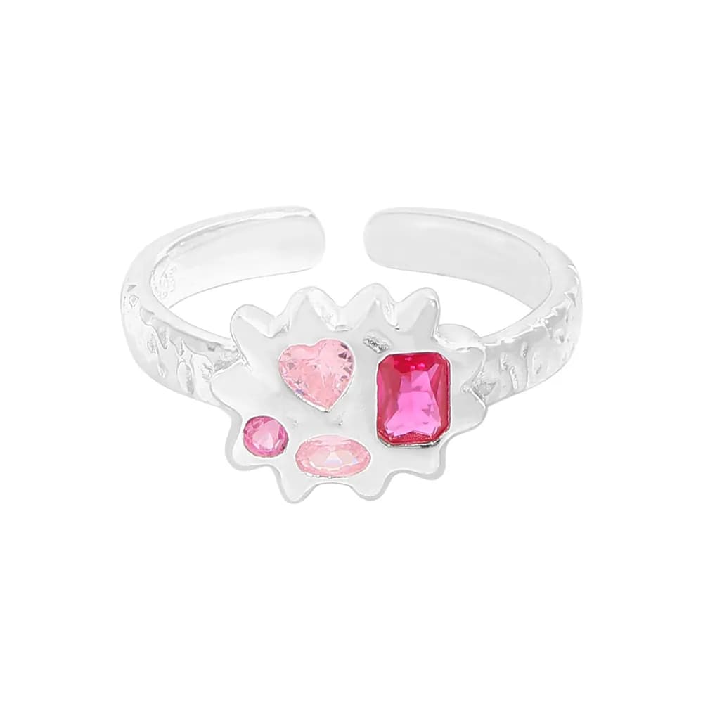 Pink Gem Cluster Ring in Silver — Sterling silver