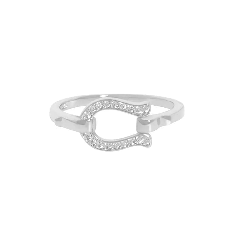 Curved Pavé Horseshoe Ring in Platinum — Sterling silver